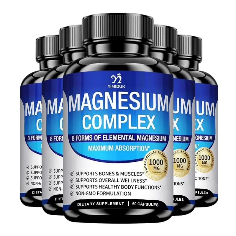 Magnesium Complex Supplement 1000mg -Magnesium Glycinate Citrate Malate Taurate Chelated for Bones Muscle Recovery Energy