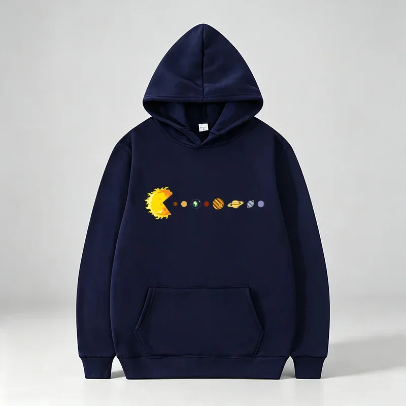 Men's Casual Hoodie Funny Sun Planets Print Pullover Hooded Sweatshirt Long Sleeve Loose Streetwear Hoodies With Pocket wx338