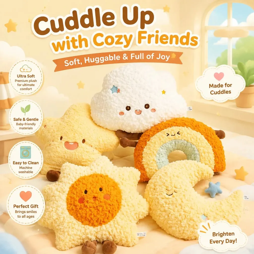 Weather Series Moon Plush Pillow Soft Fluffy Star Decor Sofa Back Cushion Cute Plush Toy Gift For Women Home Bedroom Decoration