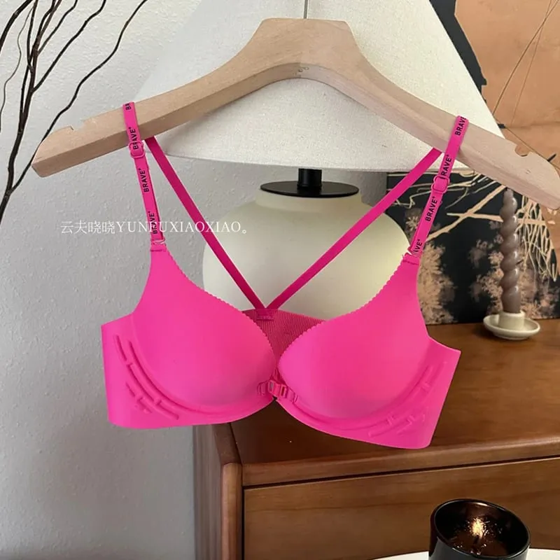 Front-Closure Backless Lingerie Set with Small-Bust Gathering Anti-Sagging Uplifting Comfortable And Wire-Free Bra Set.