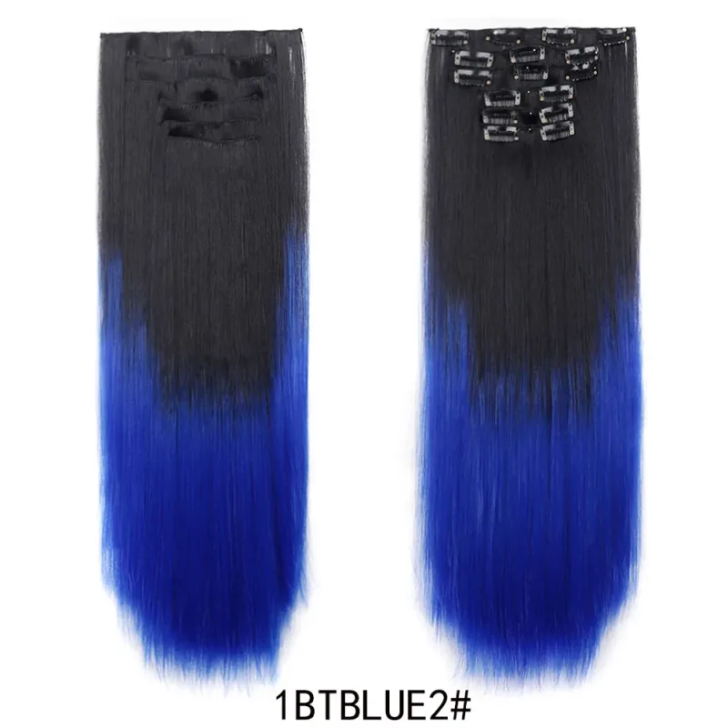6Pcs 24 inch Ombre Color Clip-in Hair Extensions Long Synthetic Straight Hairpieces Layered Soft Invisible Clip Ins Extensions