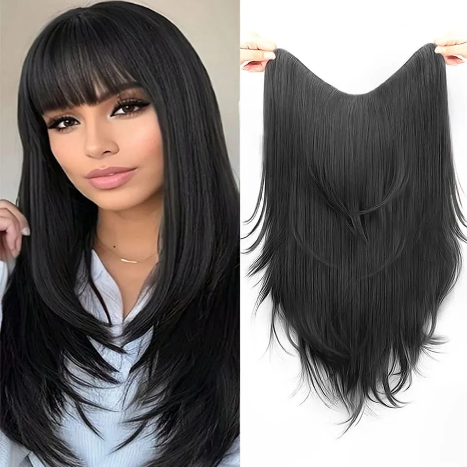 Synthetic Wig One-piece Straight Wig Layered Extension Wig Korean Fluffy Hair Piece Extension Wig For Women Christmas New Year