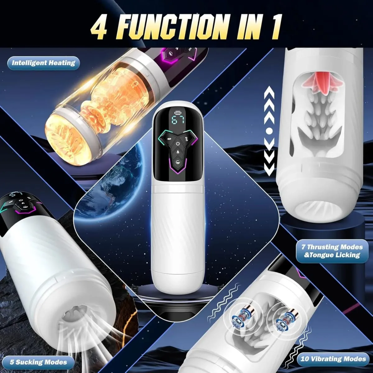 Y-Pao 4in1 Automatic Male Masturbator Vibrador Blowjob Machine 7 Thrusting 10 Vibrating 5 Sucking Heat Adult Sex Toys for Men