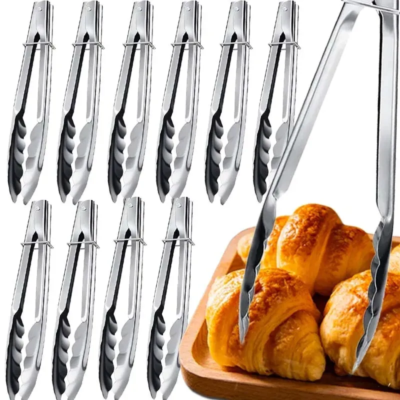 Stainless Steel Food Tongs Food Grade Meat Steak Barbecue Tong Multi-size Non Slip Long Handle Bread Clips Kitchen Cooking Tools