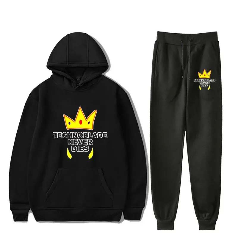 Harajuku Comfortable technoblade Print Sweatshirt Sweatpants Suit Men/Women Hoodies+ Trousers Suit Cute 2 Piece Set Clothes