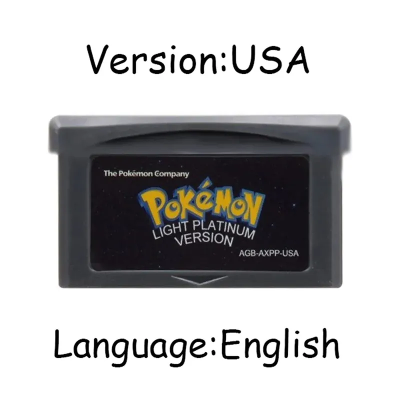 GBA Pokemon Game Cartridge 32-Bit Video Game Console Card AshGray Liquid Crystal Light Platinum Moemon Emerald Engelsk sprog