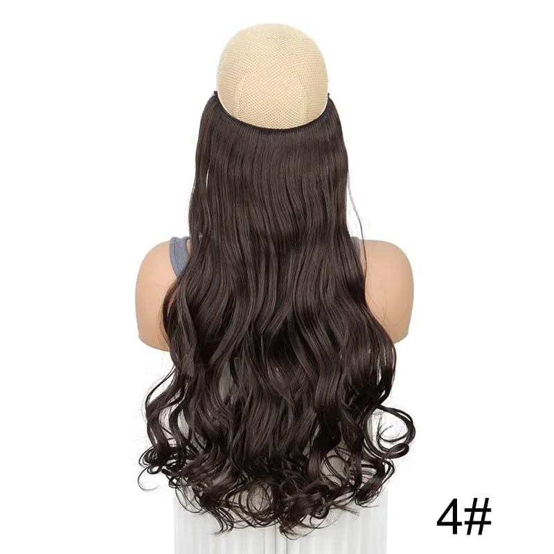 20Inch Synthetic Long Curly Invisible Wire Hair Extensions Headband Heat Resistant No Clips Hairpiece for Women — image 9