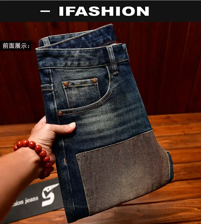 Y2K Street Fashion Designer Men Jeans High Quality Retro Blue Stretch Slim Fit Ripped Jeans Men Brand Vintage Denim Pants