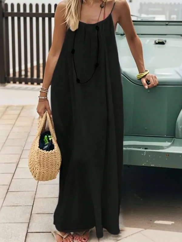 Women's Loose Sundress Sexy Backless Lace Up Slip White Linen Homewear Long Maxi Party Dresses OUFY-20260409001