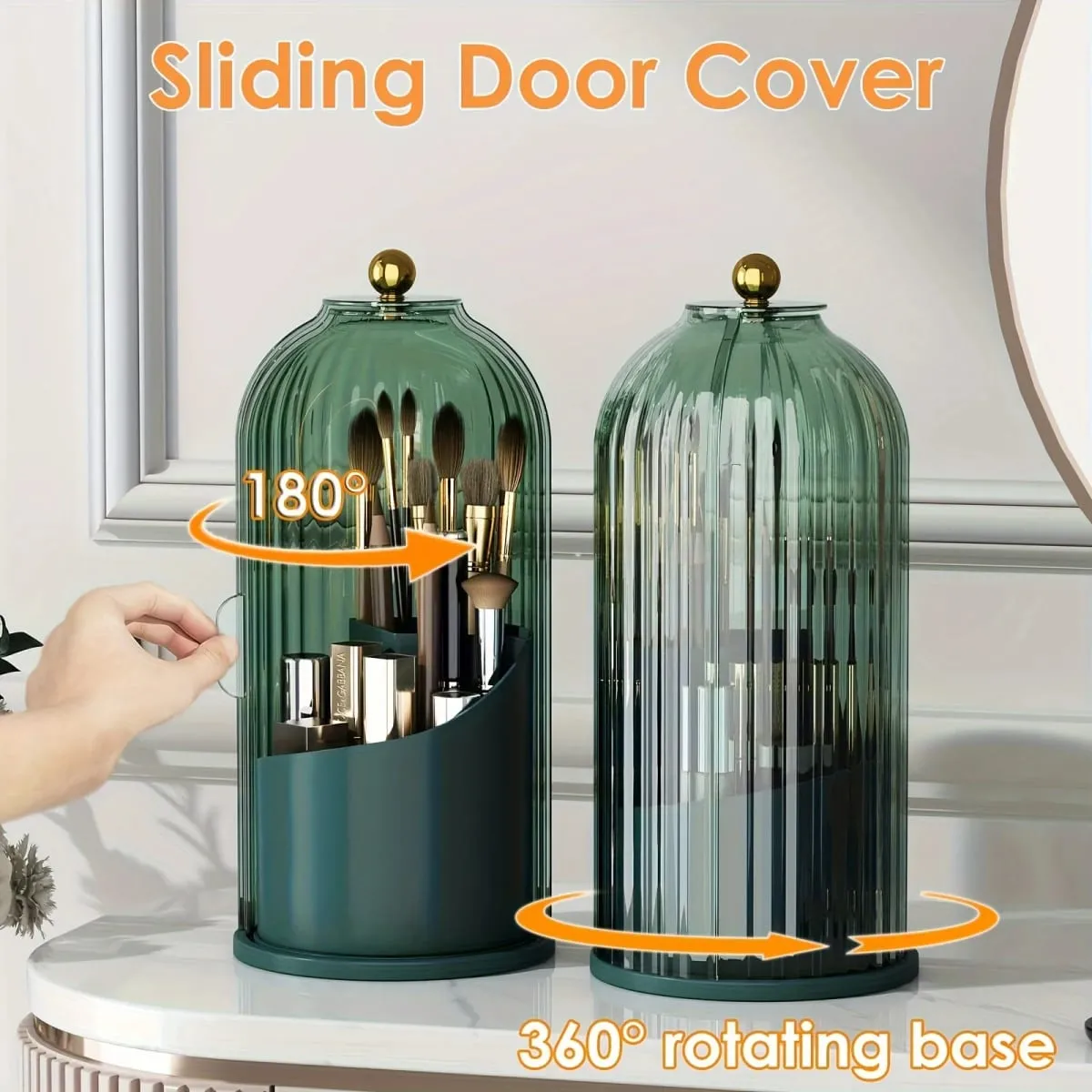 360° Rotating Makeup Brush Holder with Dustproof Cover Luxury Cosmetic Organizer Large Capacity Makeup Storage for Brushes — image 3