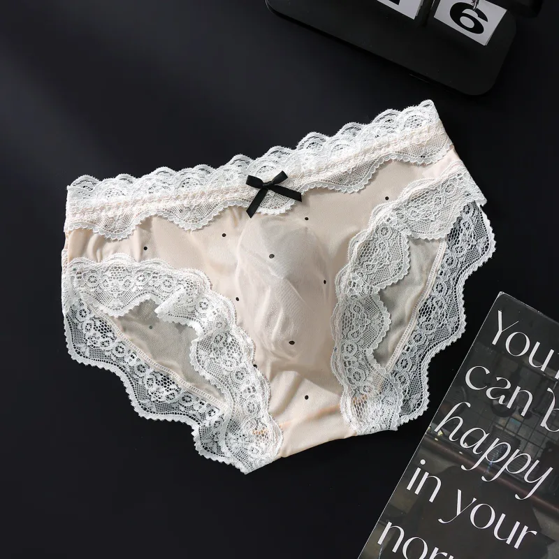 Men Sexy Lace Briefs Sweet Women Style Panties for Men Mid Waist Sheer Ice Silk Seamless Underwear Stretch U Convex Underpant