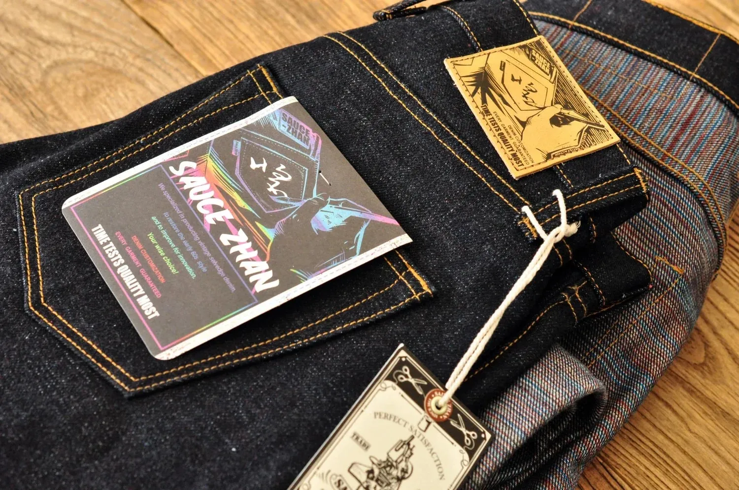 Mens Saucezhan Jeans 308XX-z1 21 oz Rainbow Selvedge Denim Vintage Raw for Men Sanforized Unwashed Heavyv