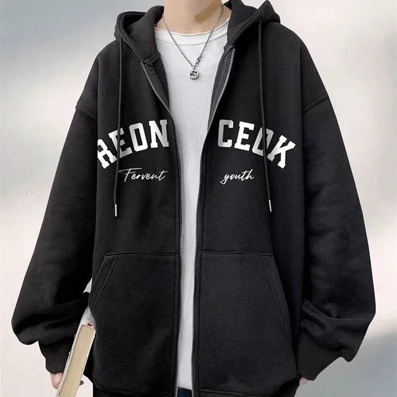 Spring Men's Streetwear Letter Printed Zip Up Hoodies 2025 New Hip Hop Long Sleeve Hoody Sweatshirts Oversized Y2K Tracksuit