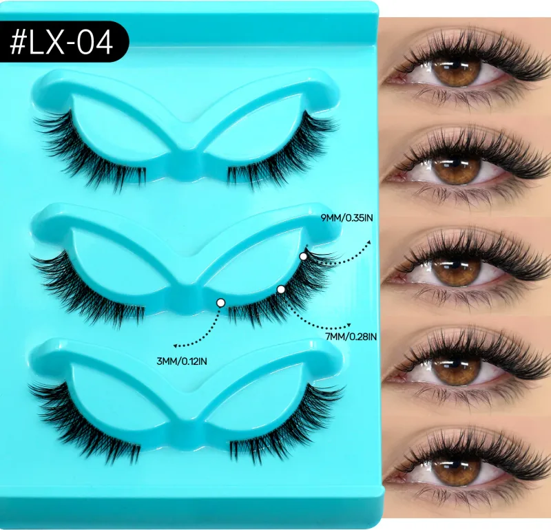 3pairs Manga Lashes Natural Cat Eye Eyelashes Clear Band False Eyelashes Natural Look Fake Lashes Strips Makeup
