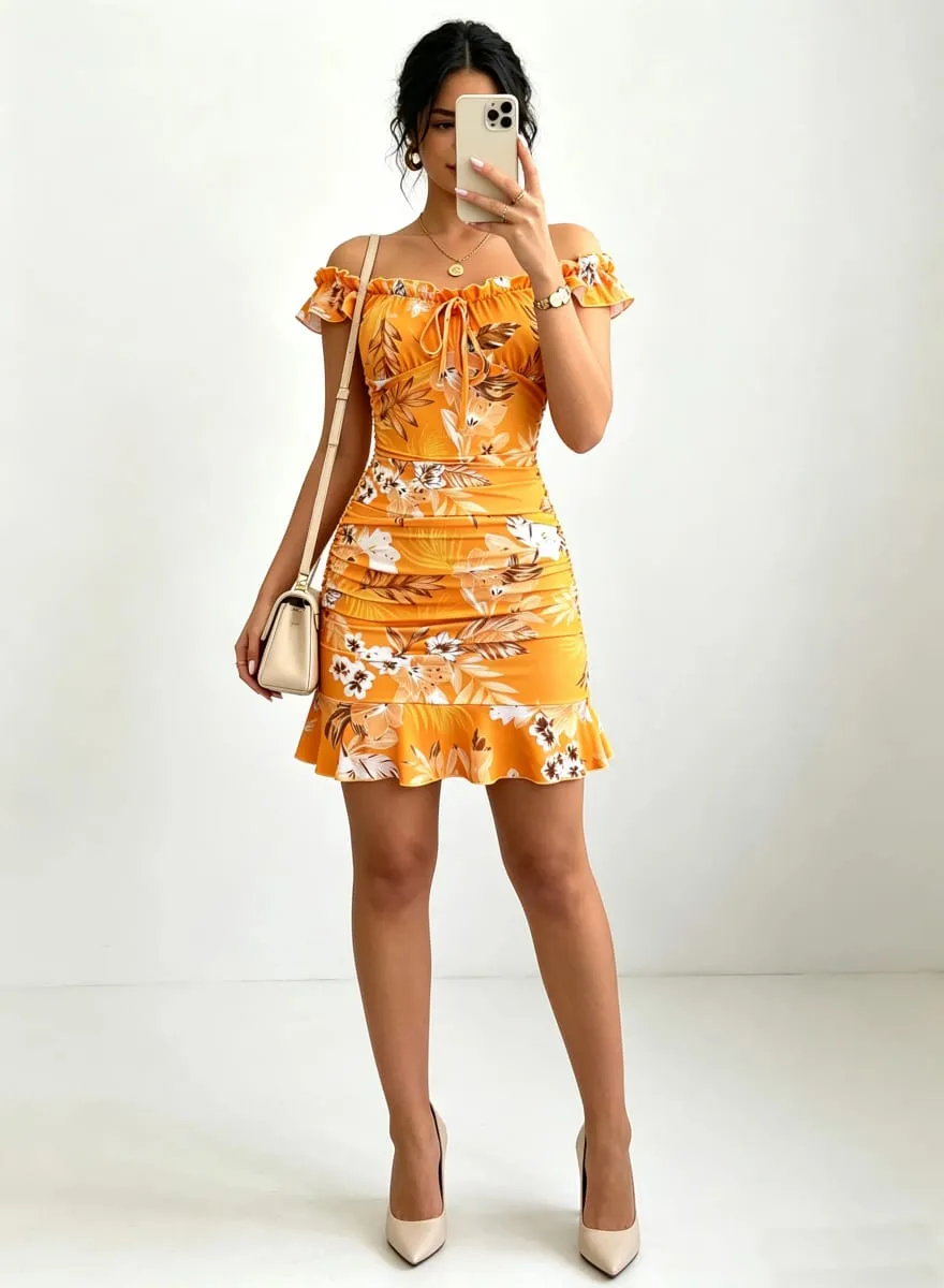 Ladies' spring and summer elegant casual comfortable decoration mini skirt long waist cinched pleated dress