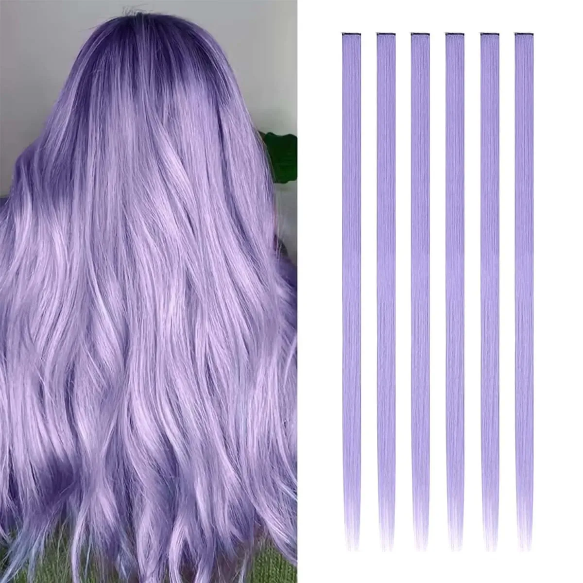 6 Pcs Clip Extensions Synthetic 24 Inch Colored Hair Extensions Party Highlights Long Straight Hairpieces for Women Kids Girl