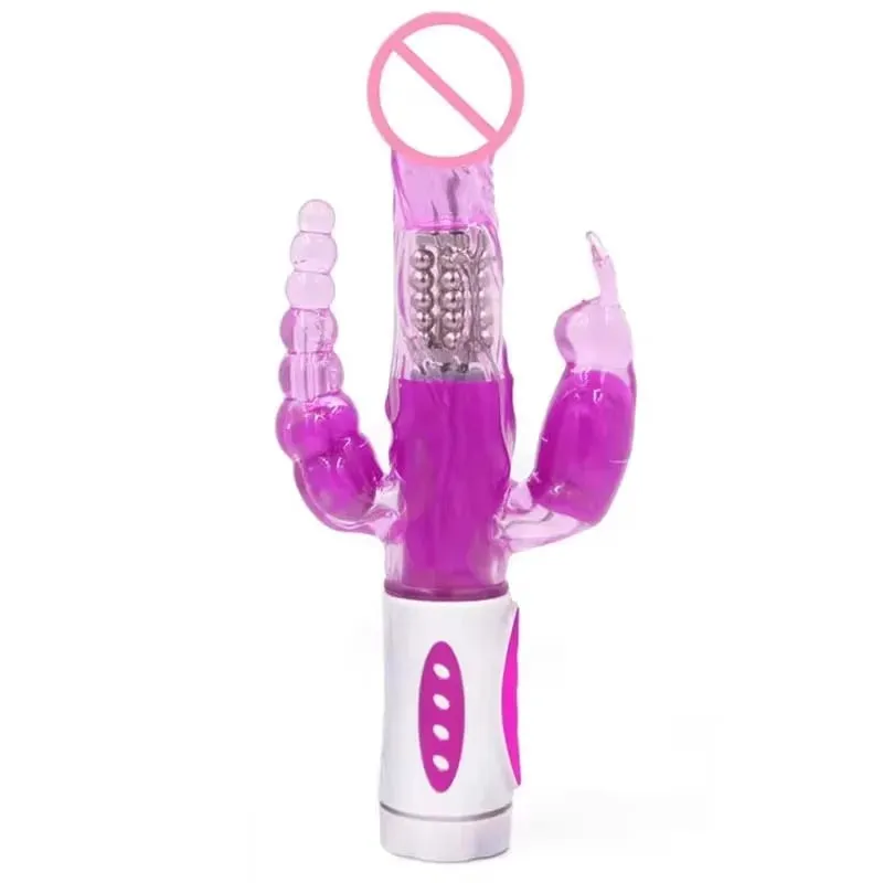 Silicone Rabbit Vibrator 3-in-1 G-Spot Clit Anal Beads Stimulator 10 Modes Thrusting Vibrating Sex Toy for Women