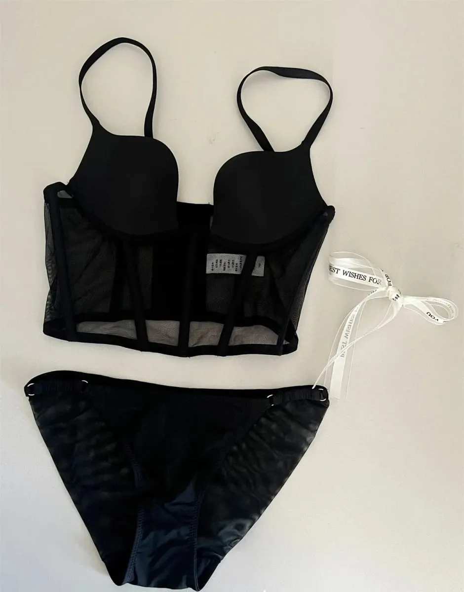 Sexy black fishbone bra underwear with steel ring top support lingerie bra set gathering women large size bralette
