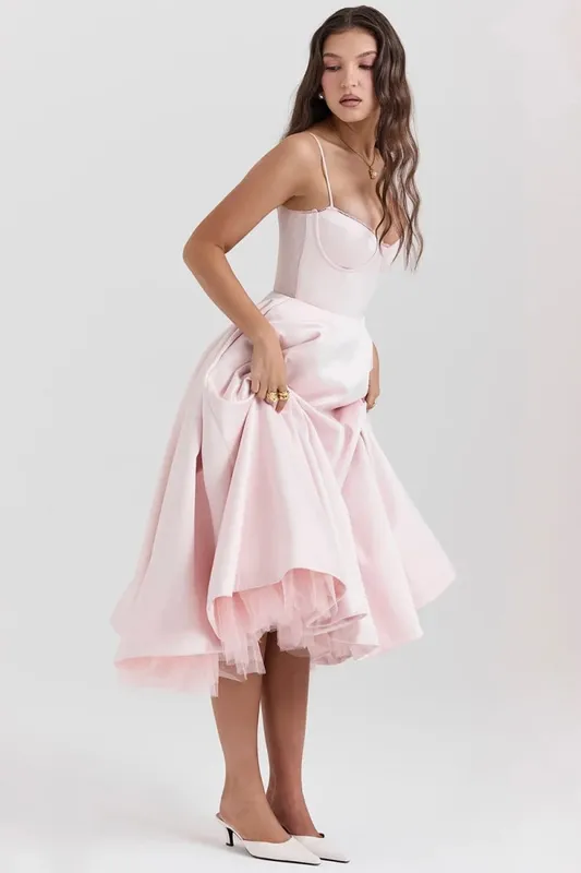 2026 Spring/summer High End Satin Strapless Heavy Industry French Waist Strap Sexy Hot Girl Medium Long Dress Women Elegant