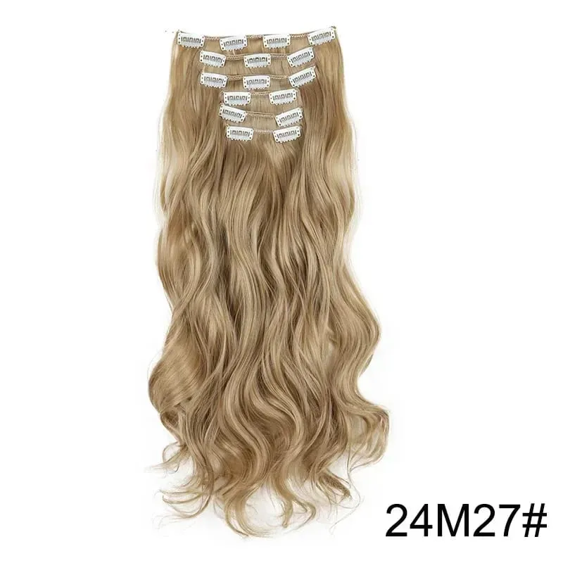 Synthetic Long Wavy Hair Extensions 24 Inch Clip in Fiber Double Weft Thick Hairpieces for Women Party Daily Cosplay Styling