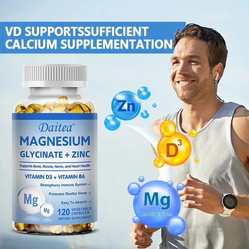 Daitea Magnesium dan Zinc Capsules - Suplemen Magnesium Glisinat untuk Mendukung Sendi Saraf Otot dan Kesehatan Jantung