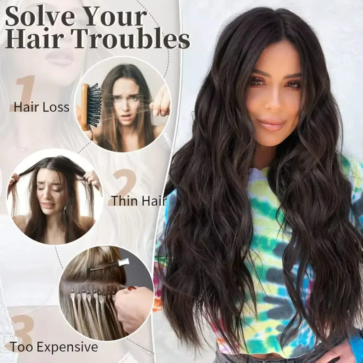Synthetic Long Wavy Hair Extensions 24 Inch Clip in Fiber Double Weft Thick Hairpieces for Women Party Daily Cosplay Styling