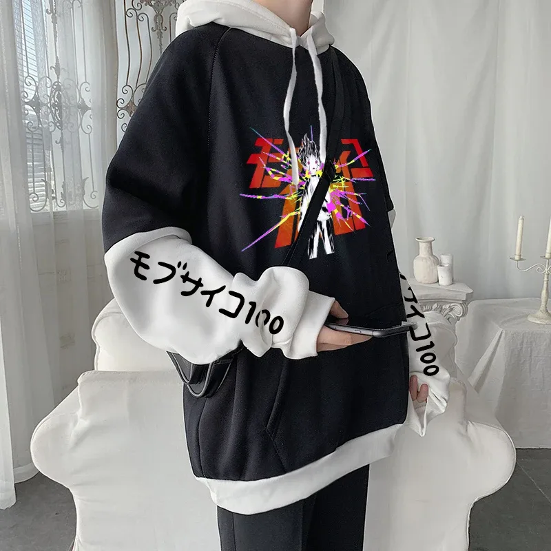 Anime mob psycho 100 hoodies harajuku shigeo kageyama punk desenhos animados moletom masculino feminino outono inverno quente retalhos moletom