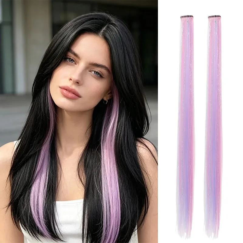 Ce Cream - Toned Pink Lavender Clip-in Hair Pieces 2Pcs Synthetic Fiber for Cosplay & Casual Look Soft & Vibrant Color