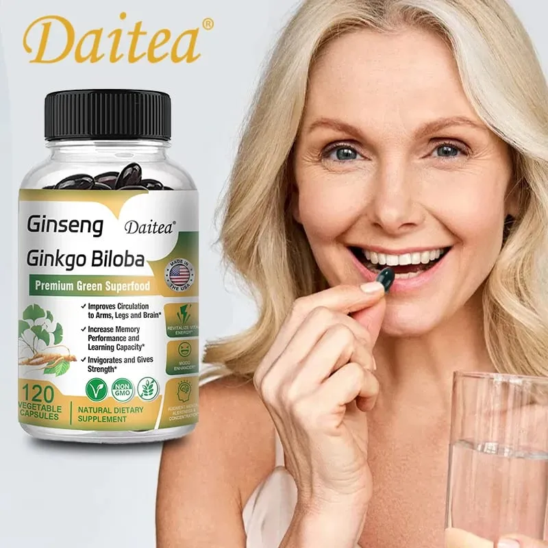 Premium Ginseng + Ginkgo - Nootropic Brain Supplement Hukommelse & koncentrationscirkulation & energiboost 120 kapsler