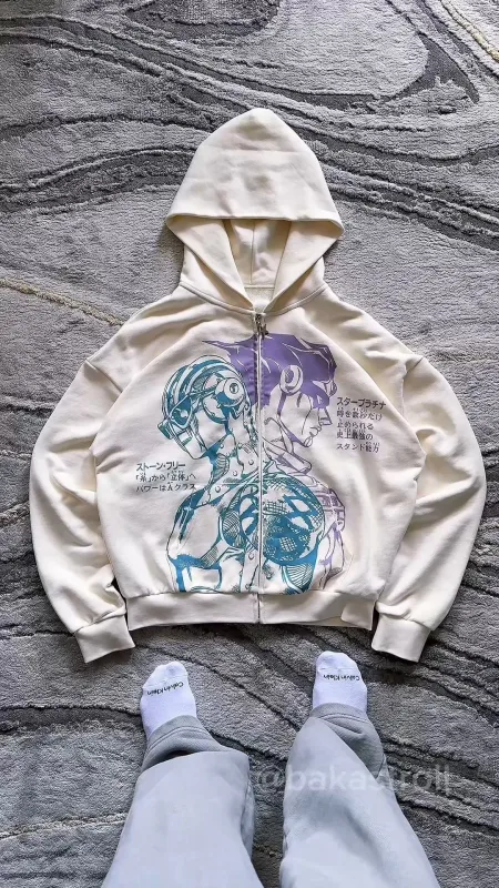 Hoodies Harajuku Oversized Mens Womens Jojo Bizarre Splicing Embroidery Zip Up Hoodie Hip Hop Couples Y2k Street Sweatshirt