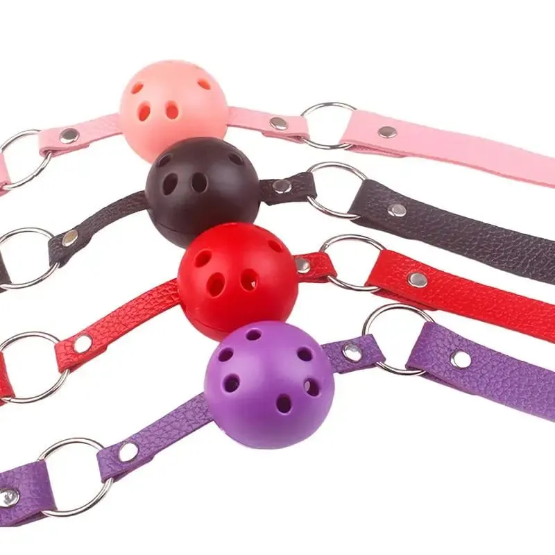 4 Colors Faux Leather Mouth Gag Adjustable Plastic Ball Adult Roleplay Game Props Couples Bondage Sex Toys Accessories▪