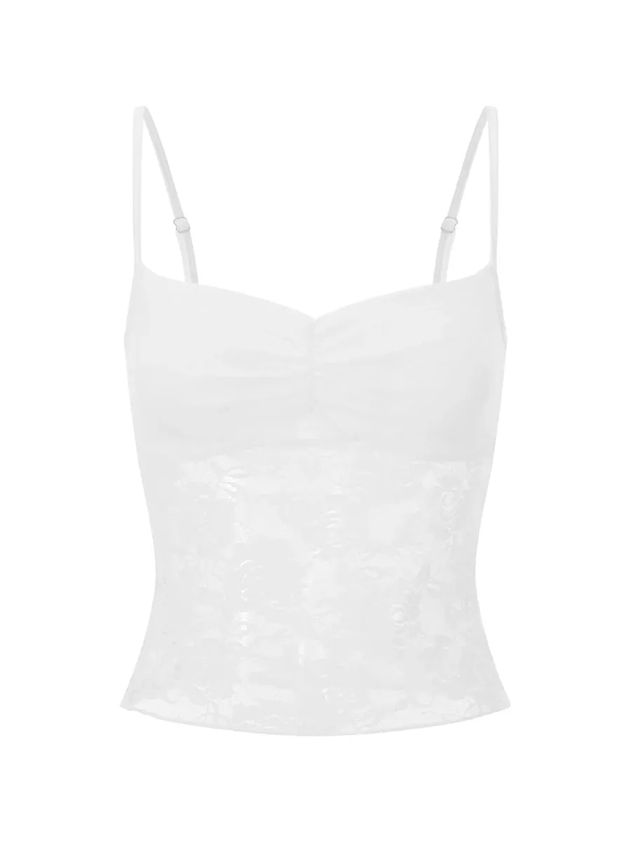 Women's Summer Lace Cami Tops Sleeveless Ruched Front Solid Color Camisole Slim Fit Tank Tops — image 6
