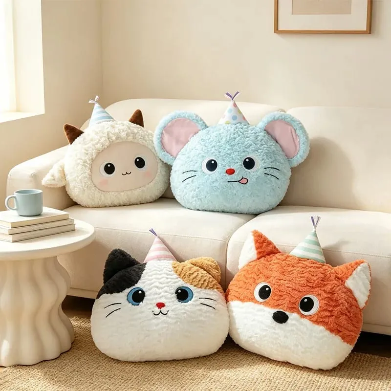Cute Cartoon Animal Plush Pillow Soft Fluffy Pig Frog Cat Fox Sheep Kawaii Stuffed Cushion For Sofa Bedroom Home Decor Gift