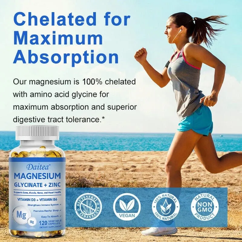 Daitea Magnesium dan Zinc Capsules - Suplemen Magnesium Glisinat untuk Mendukung Sendi Saraf Otot dan Kesehatan Jantung