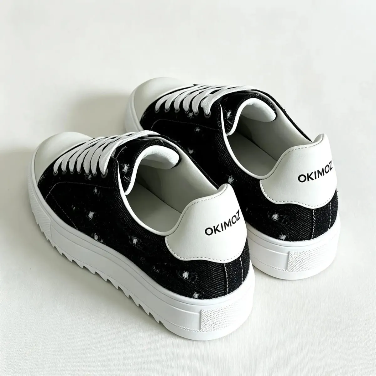 Okimoz Men Distressed Ripped Platform Canvas Sneakers Autumn Winter Low Top Lace Up Casual Campus Daily Skate Walking Shoes