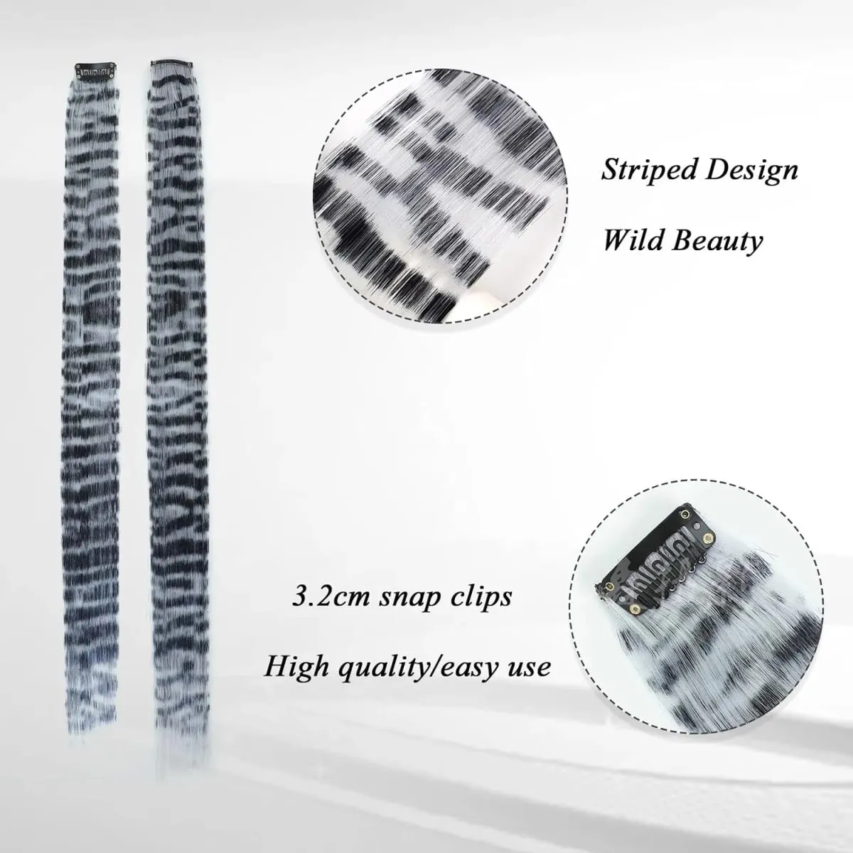 Clip in Hair Extensions 22 Inch Brown/Grey/White Synthetic Long Straight Hypoallergenic and Reusable Volumized Wavy — image 3