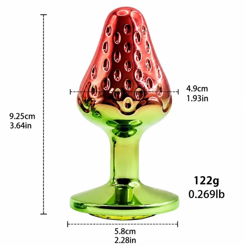 Metal Realistic Strawberry Anal Butt Plug Anal Trainer Adult Massager Sex Toy SM Anal Trainer Realistic Textures Green Base
