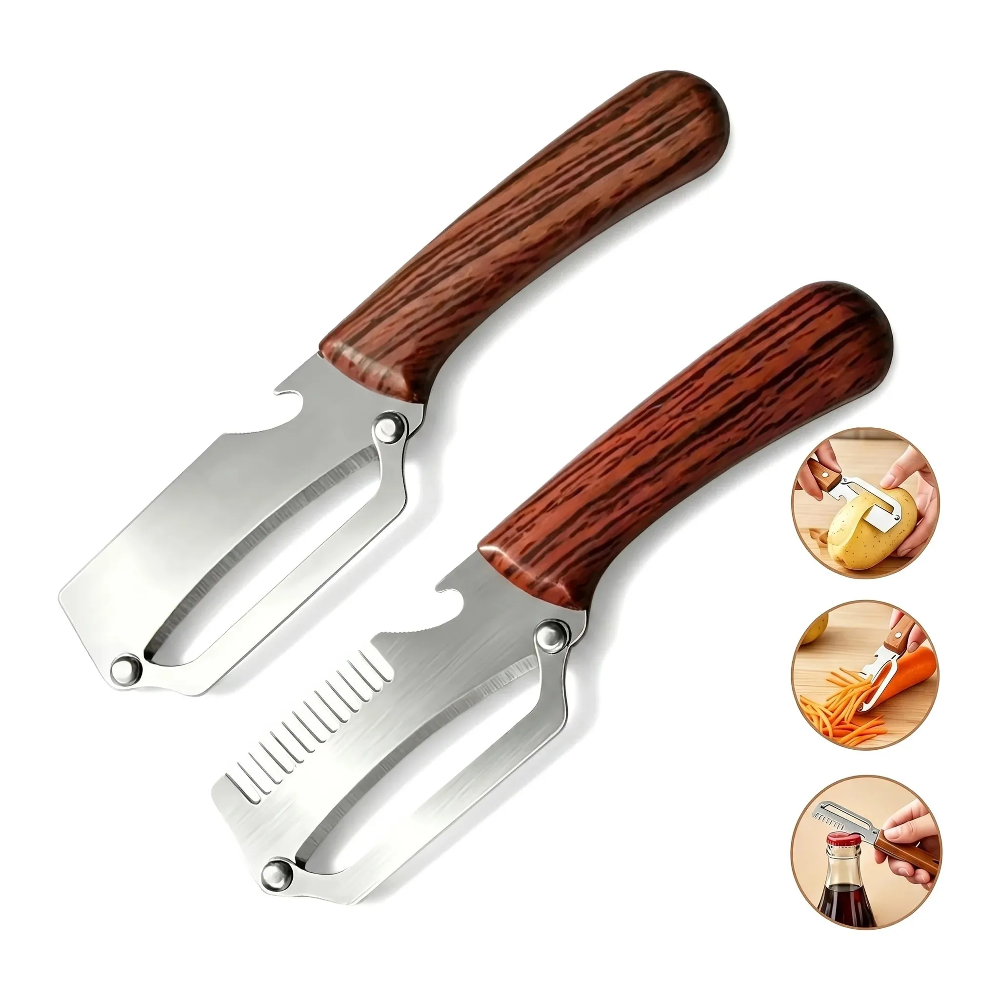 1Pc 2-in-1 3-in-1 Multifunctional Vegetable Peeler With Bottle Opener For Peeling And Slicing Fruits Shredding Scallions.