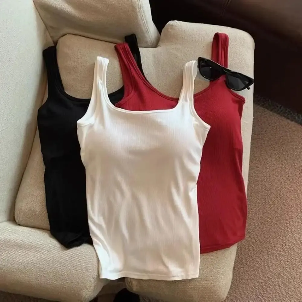 Fashion Solid Color Bodycon Top Sleeveless with Chest Pad Camisole Clubwear Backless Tank Top for Women