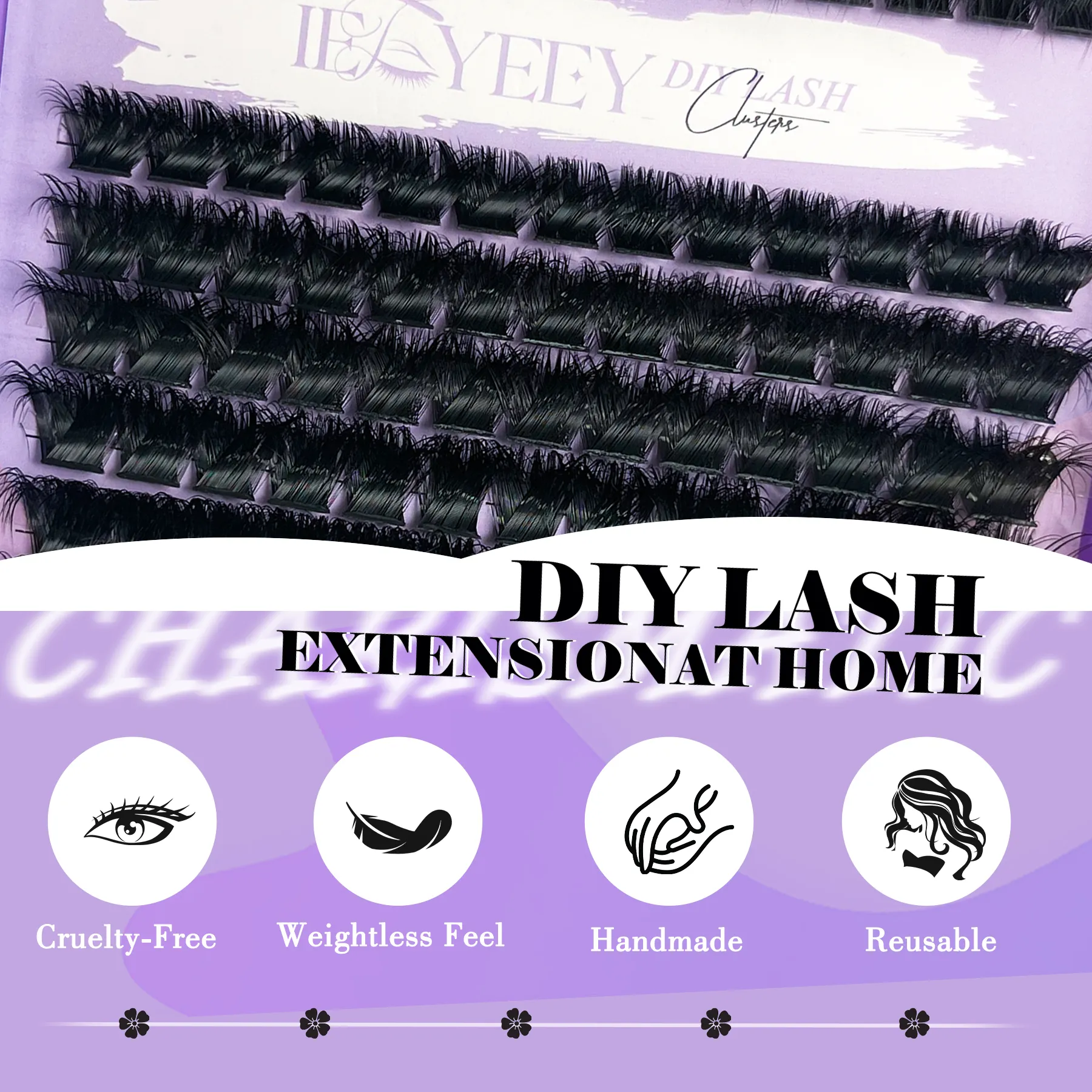 5D Volume Fluffy Lashes Clusters 50D-150D Natural Thick Mink Cluster Lashes 10-18mm Mixed Length DIY Eyelash Extensions