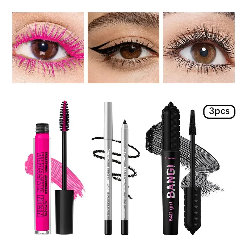 3Pcs Eye Makeup Set Purple Mascara Black Volume Mascara Eyeliner Pencil Waterproof Long Lasting Party Festival Eye Cosmetic Kit — image 12