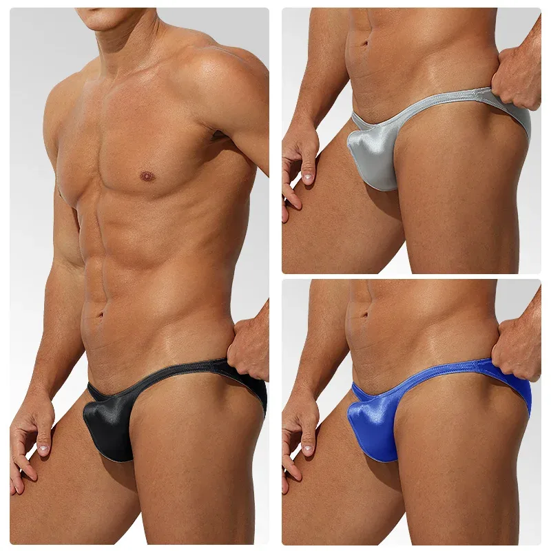 Niedrige Taille Eisseide Satin Herrenunterwäsche Enge Passform Sport StyleJJ Boosting Luxus Sinnliche Slips Jugend Nylon Spandex
