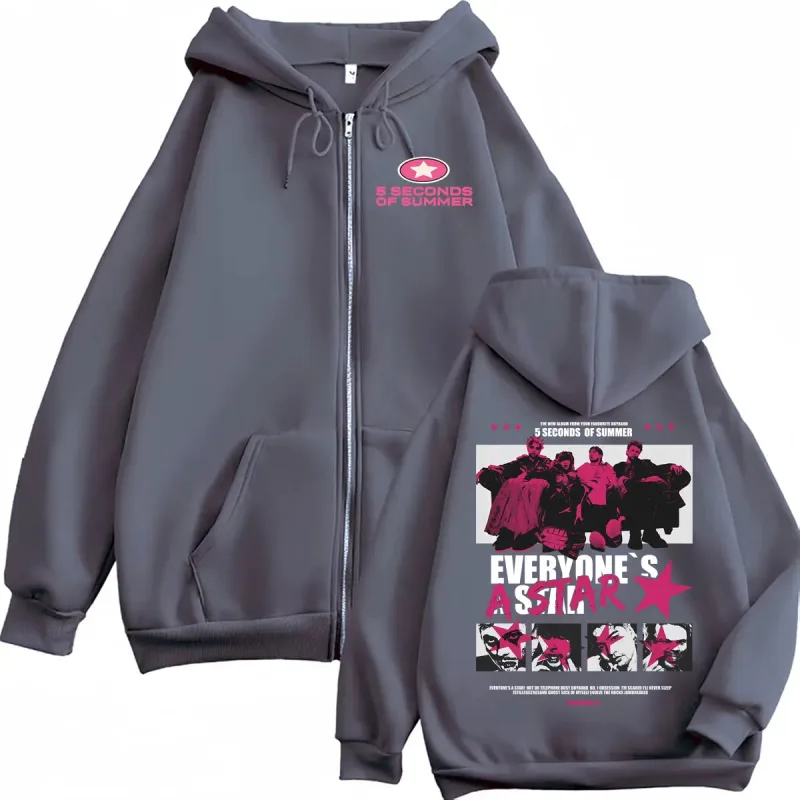 5 Seconds of Summer Everyone's A Star 2026 World Tour Zipper Hoodies Coat Men Women Harajuku Hip Hop Rock Punk Jacket Sweatshirt