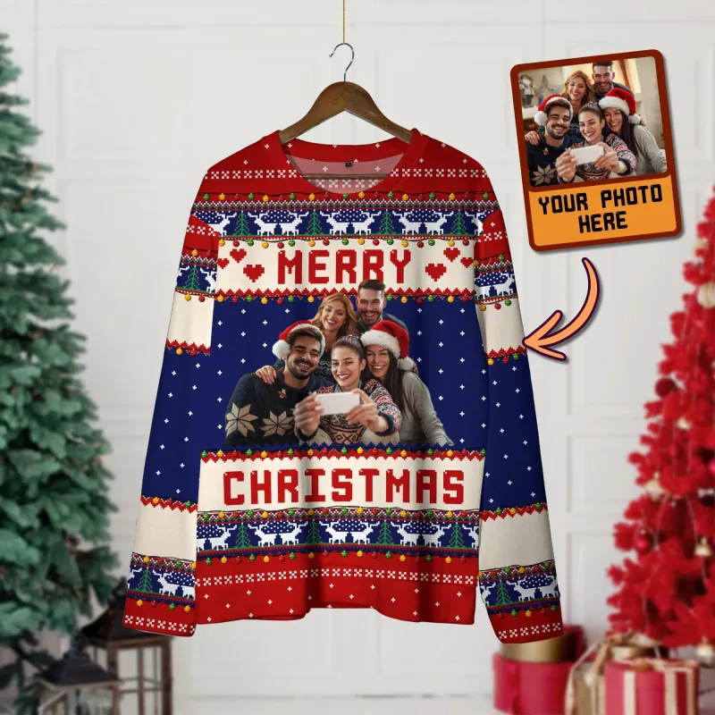Personalizado sua foto 3d impressão feia camisola de natal diy rosto família pullovers imagem engraçada moletom personalizado presente de natal unisex