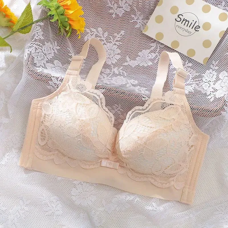 Ultra-Thick Push Up Bra 12cm Thick Cup Lace Gathered Wireless Bra Side Support Full Coverage Lingerie for A/B Cups