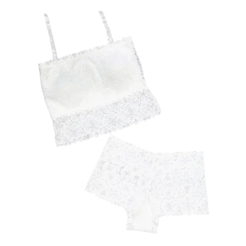 Women Wireless Hollow Out Backless Lace Bra Set Spaghetti Strap Elegant Lace Panties Soft Underwear Women Lingerie Set