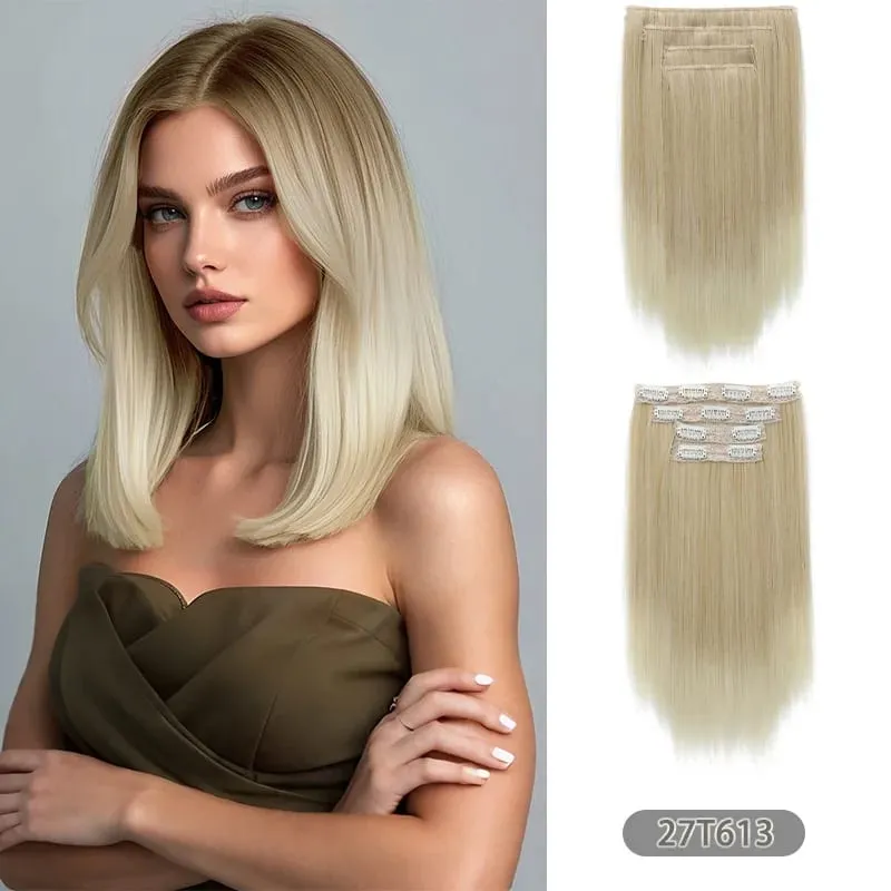 4pcs/Set Synthetic 14inch 11 Clips in Hair Extensions Straight Hairstyle Hairpieces Women Natural False Hair Extension Daily Use