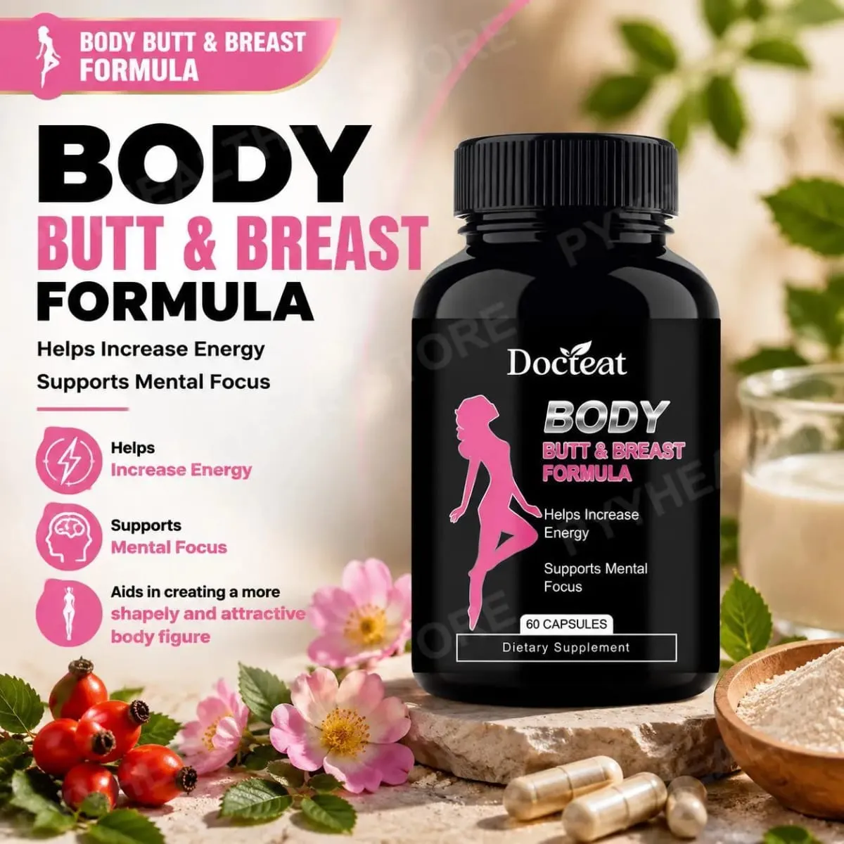 Docteat Body Butt & Breast Formula Capsules Helps Increase Energy and Supports Mental Focus with Creatine and Whey 60 Capsules