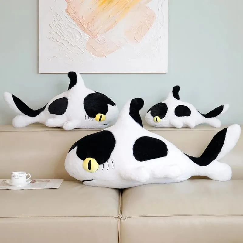 50/70cm Simulation Shark Plush Pillow With Cow Print Fluffy Decompression Cushion Home Decor Photography Prop Holiday Gift