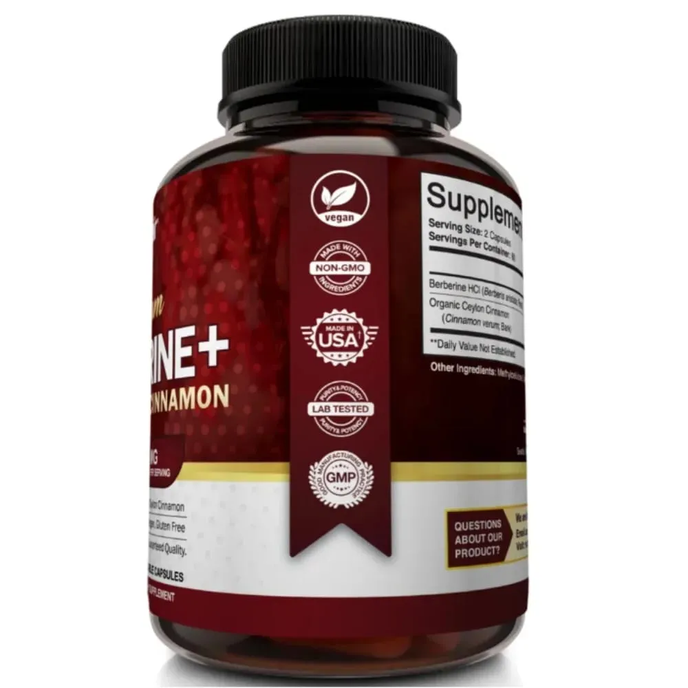 Premium Berberine HCl Pure Ceylon Cinnamon Extract Blood Sugar Balance Cardiovascular Health Supports Heart Health